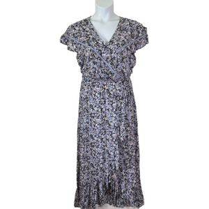 AMERICAN RAG Blue Floral Faux Wrap Ruffled High-low Maxi Dress SKU0236